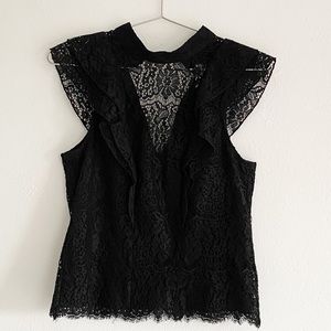 H&M Black Sleeveless Ruffle Crochet Lace Top